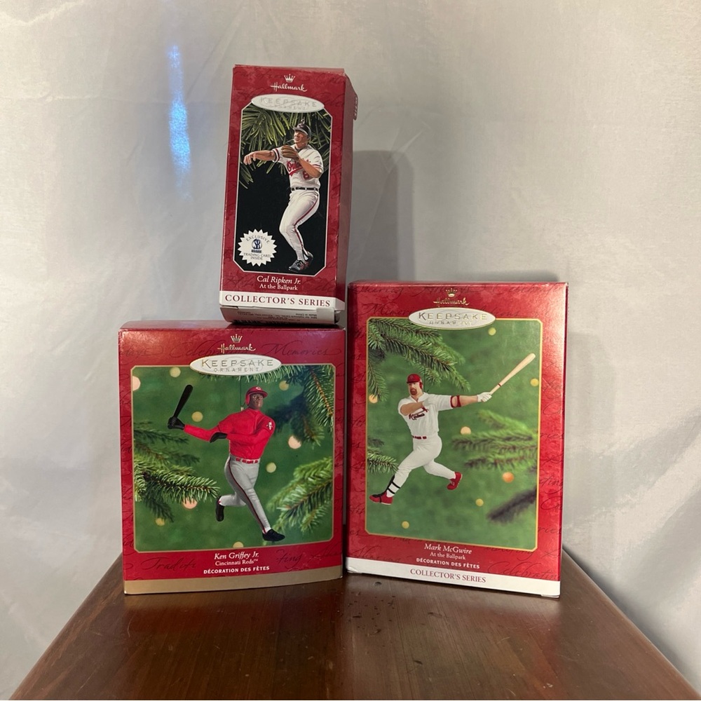 Ken Griffey Jr, Cal Ripken Jr & Mark McGwire Baseball Christmas Ornaments